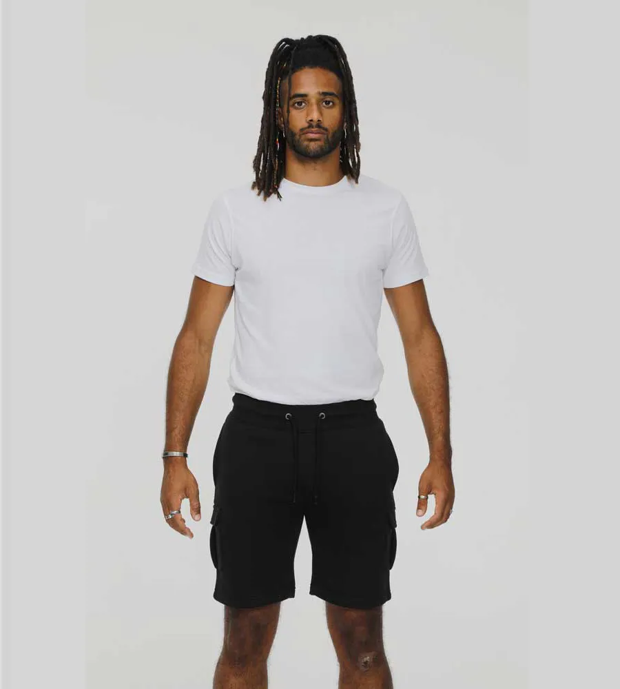 Mens Black Fleece Cargo Shorts With Elasticated Waist (CYRUS 2)